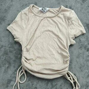 Princess Polly Top Womens Size 0 Cream Tie Up Ruched Crop Top Shirt Casual